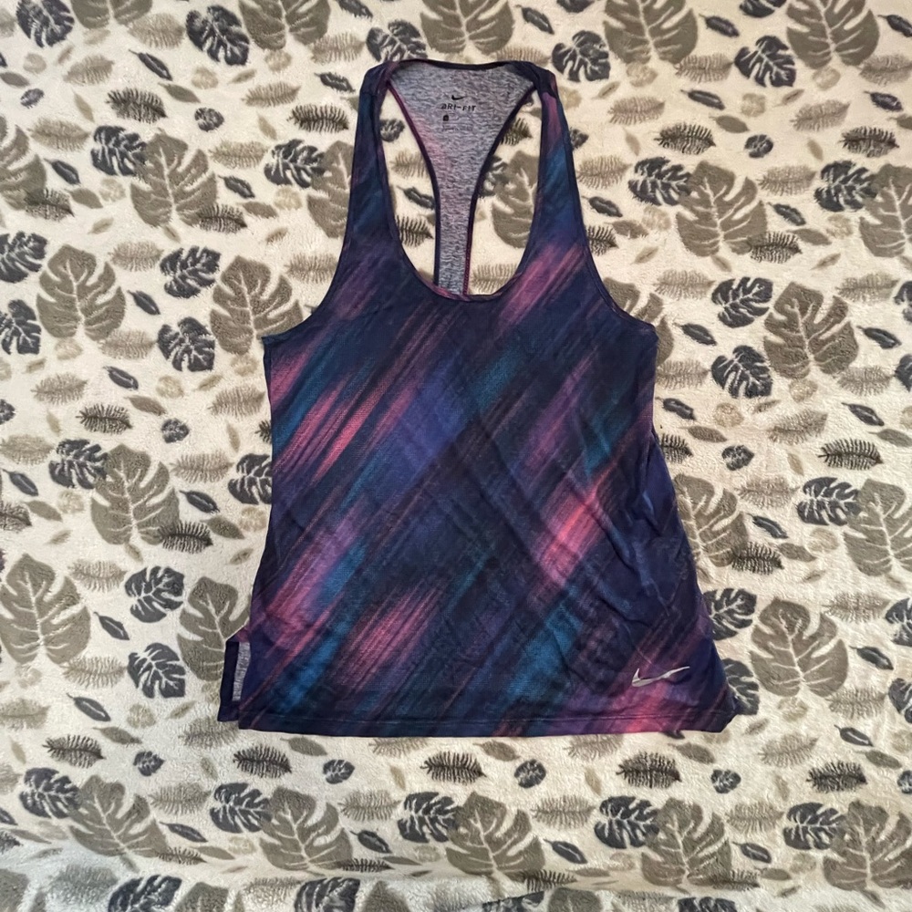 Nike Blue and Purple Fitted Graphic Tank Top
